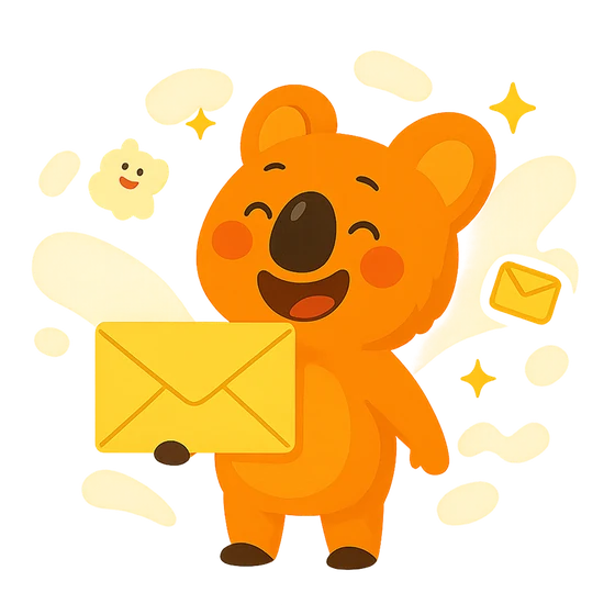 Happi holding an envelope